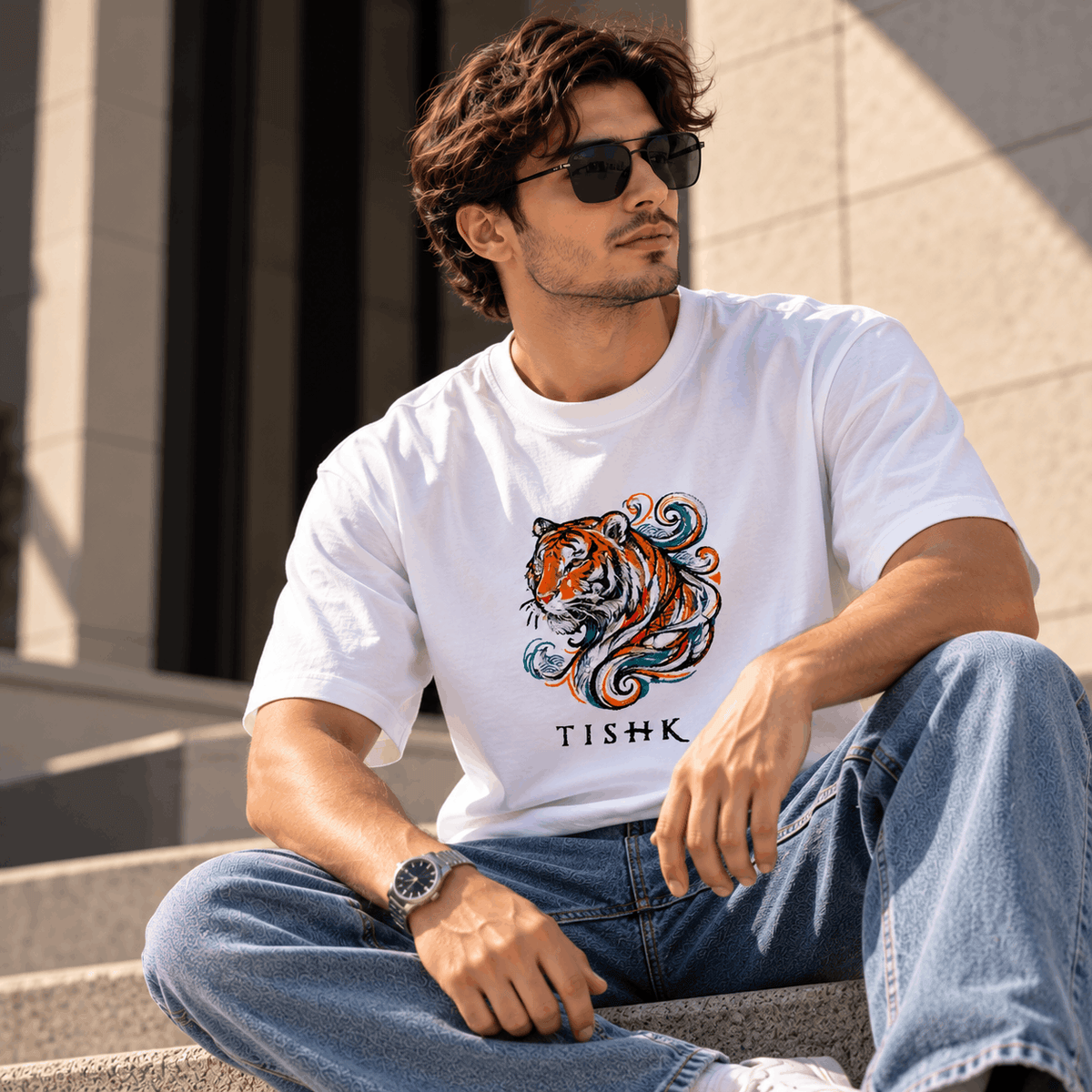 TIDEBORN - Oversized Tiger Embroidered Tee