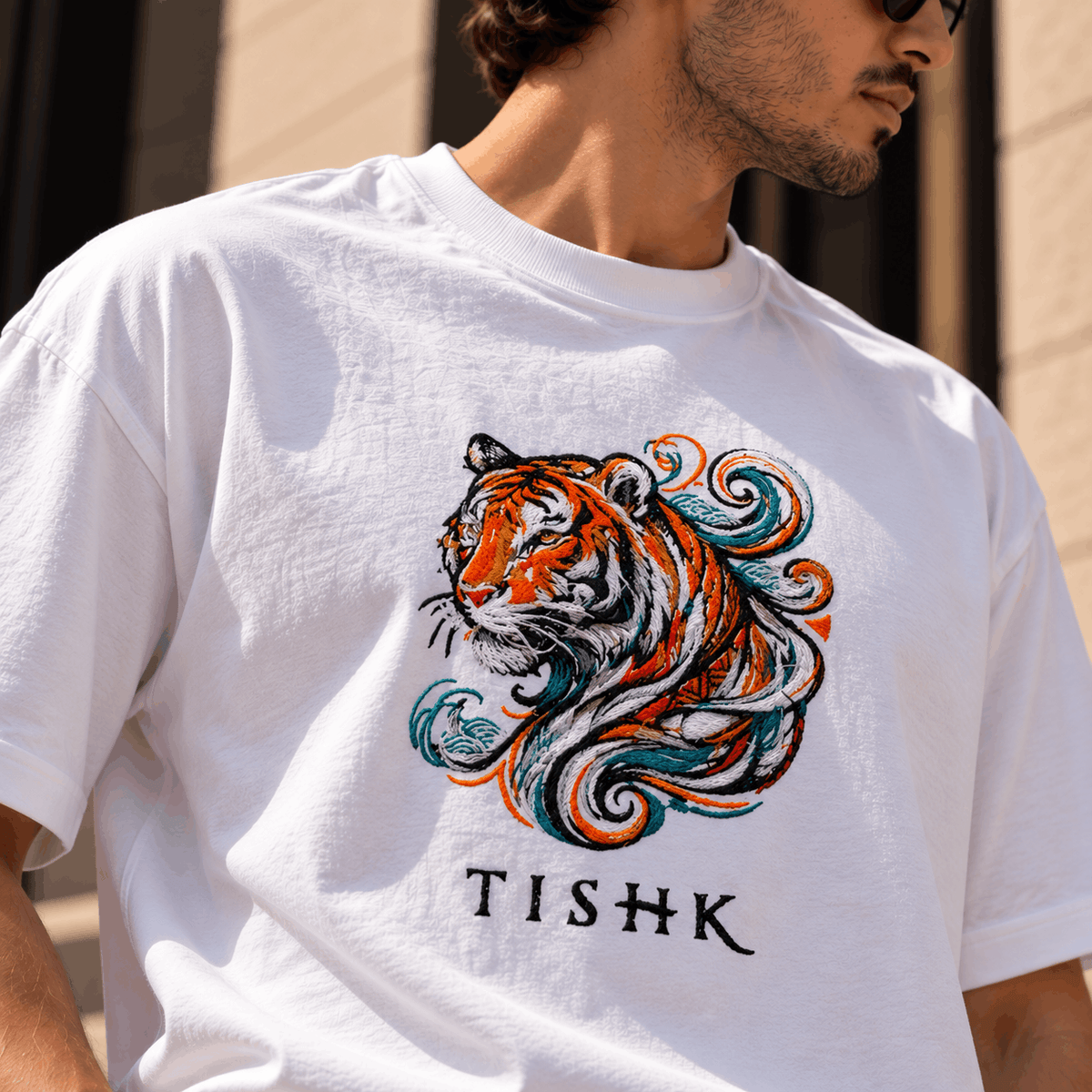 TIDEBORN - Oversized Tiger Embroidered Tee