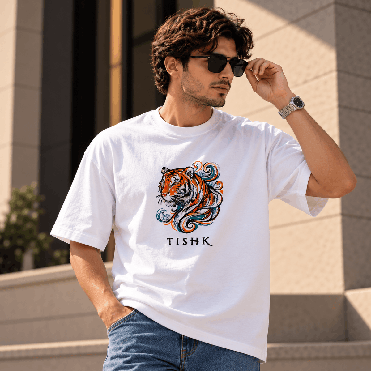 TIDEBORN - Oversized Tiger Embroidered Tee