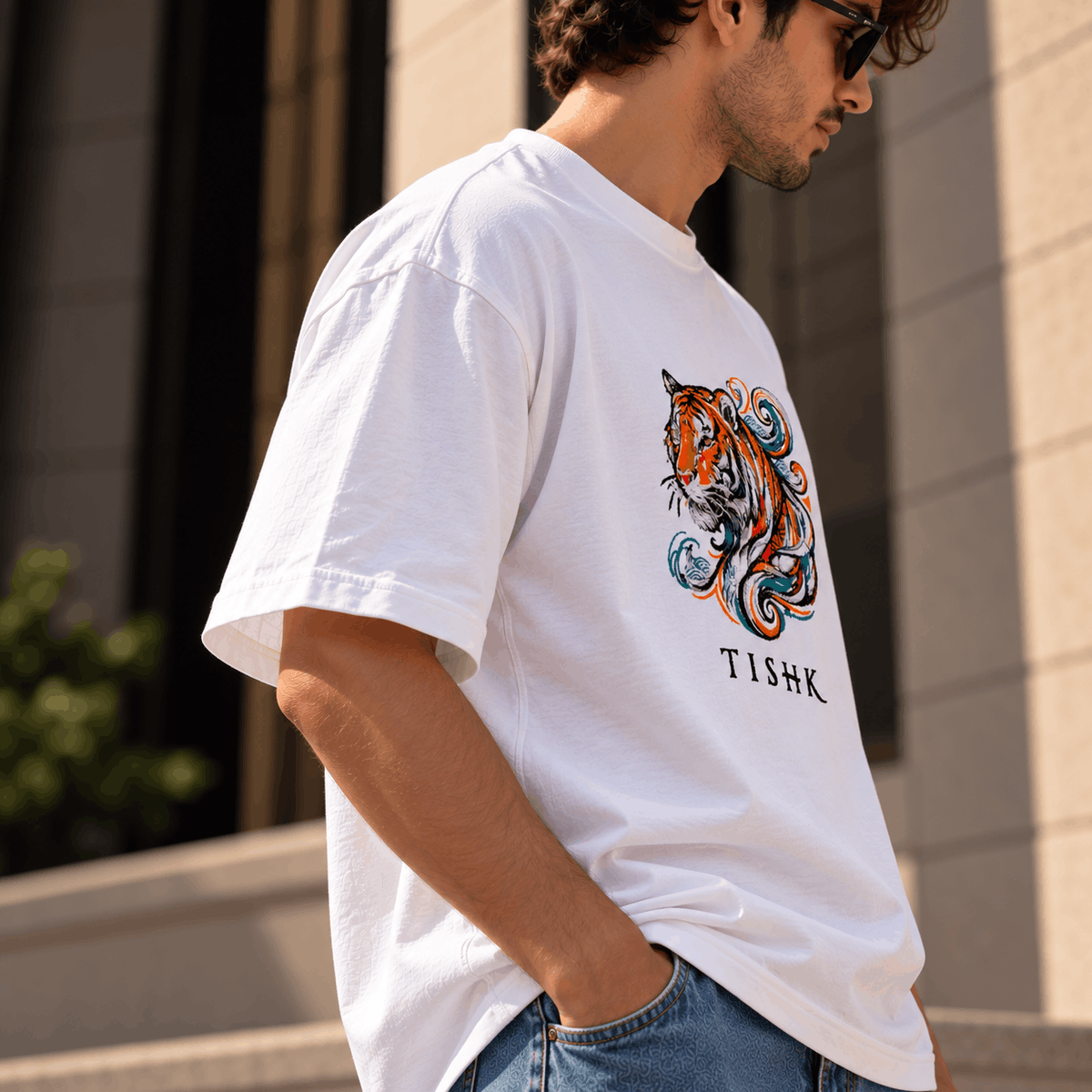 TIDEBORN - Oversized Tiger Embroidered Tee
